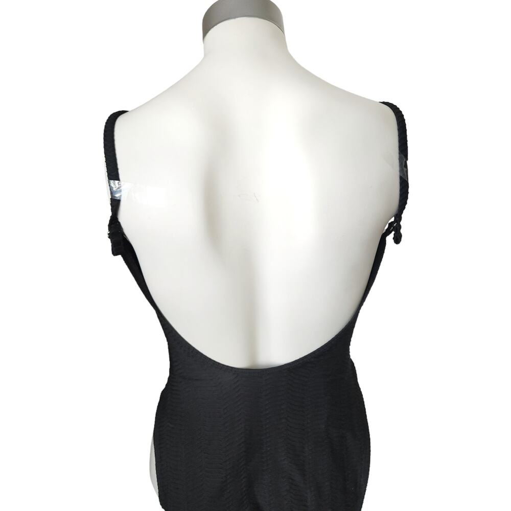 Vintage BAJA BLUE Swim black ribbed one piece scoop back bathing swimsuit Sz 4 - Picture 3 of 9